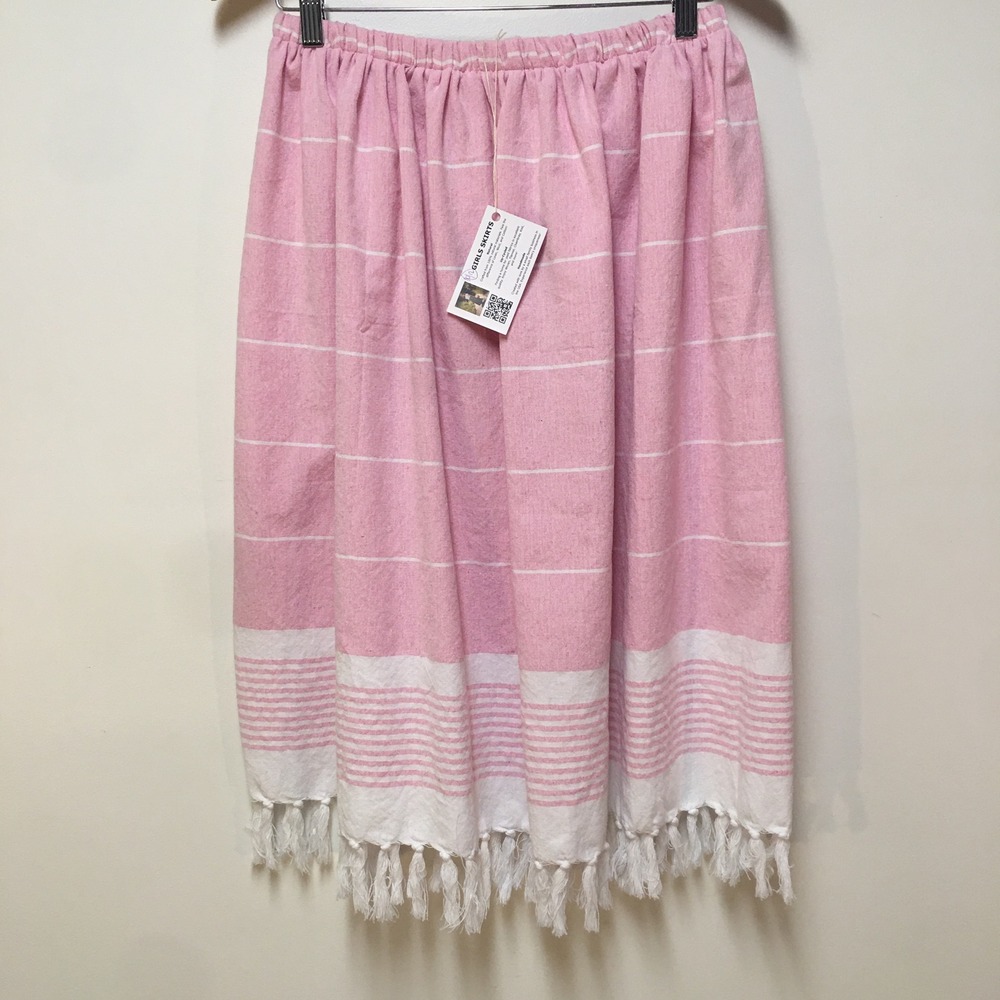 Skirt Girl 10/12 Maxi Pink Striped Cotton Chambray Tassel Hem Mom and Pop's Kids